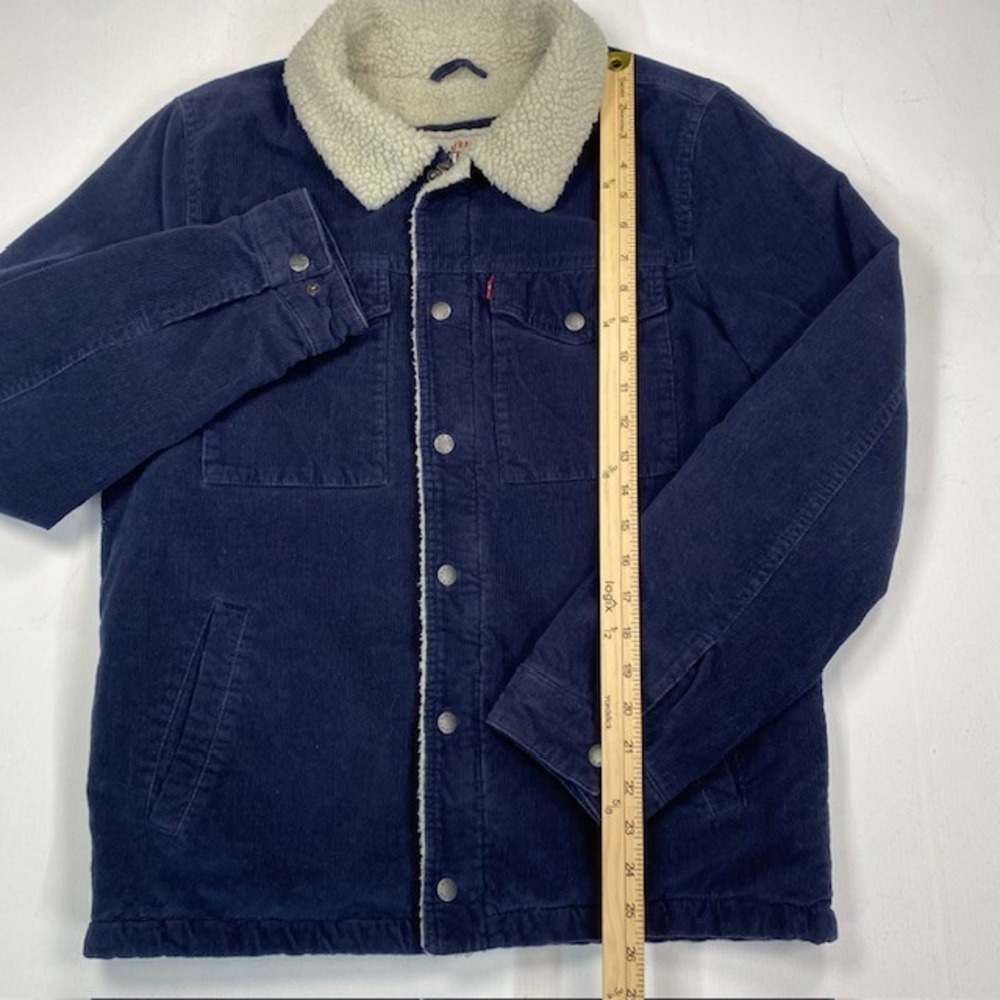 Levi Strauss Mens Navy Blue Corduroy Sherpa Lined Trucker Jacket Small S - Picture 4 of 12